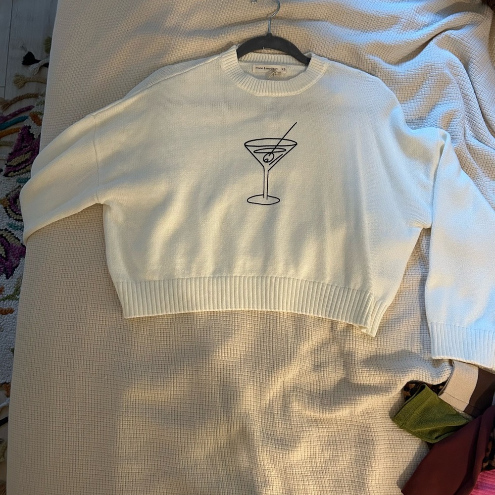 White Sweater with Martini Glass Design